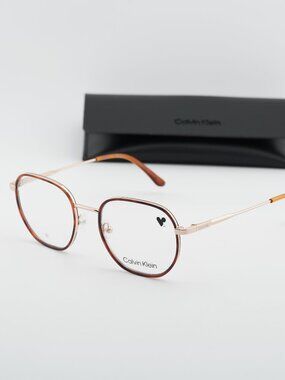 Calvin Klein CK24113 265 Square Unisex Eyeglasses 50mm - Havana/Gold